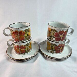 FOUR Midwinter Stonehenge Nasturtium Cup & Saucer Sets Orange & Red Flowers